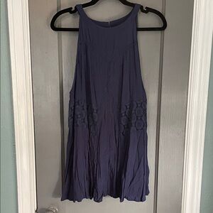 Torrid blue high neck  Sleeveless Top with Lace Accents and key hole back